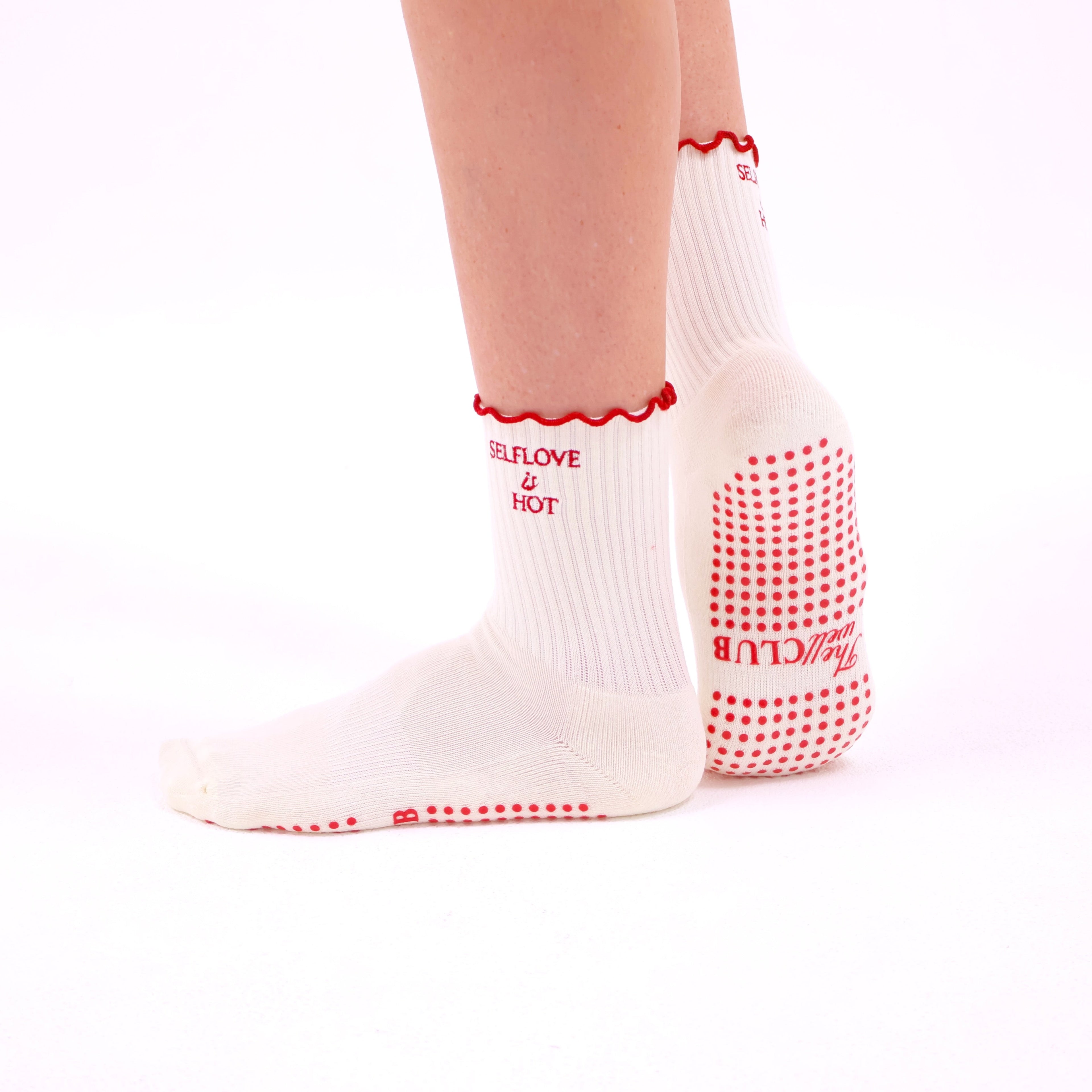 Pilates grip socks - Ivory & Red
